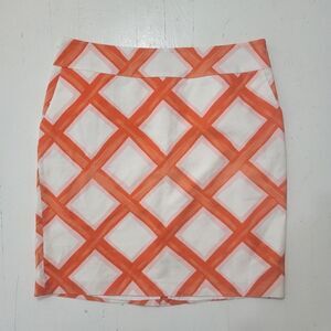 Merona Cotton Orange and White Brushstrokes Waffle Mini Skirt with Pockets
